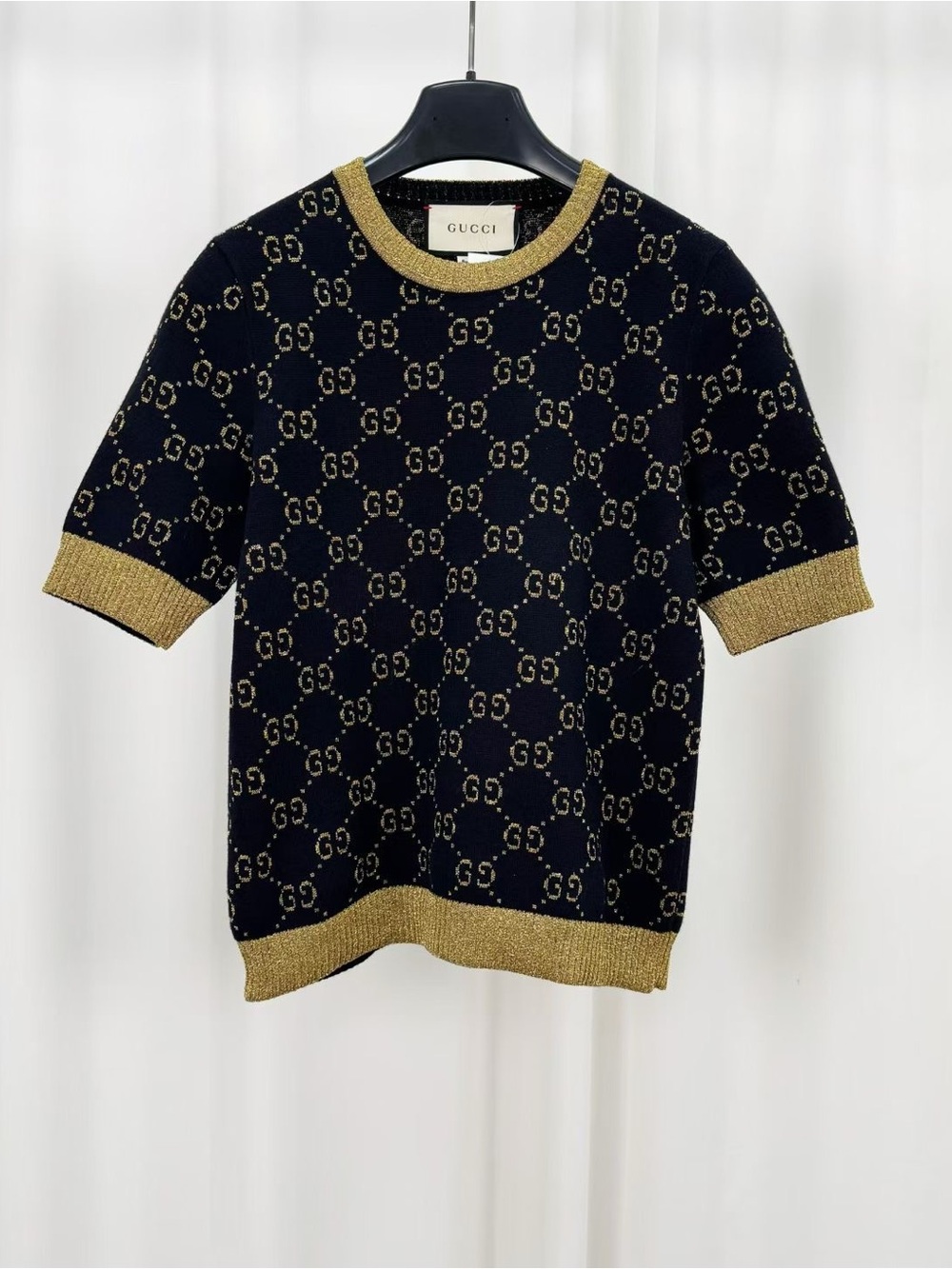 Gucci Gold GG Logo Knit Short-Sleeve Sweater